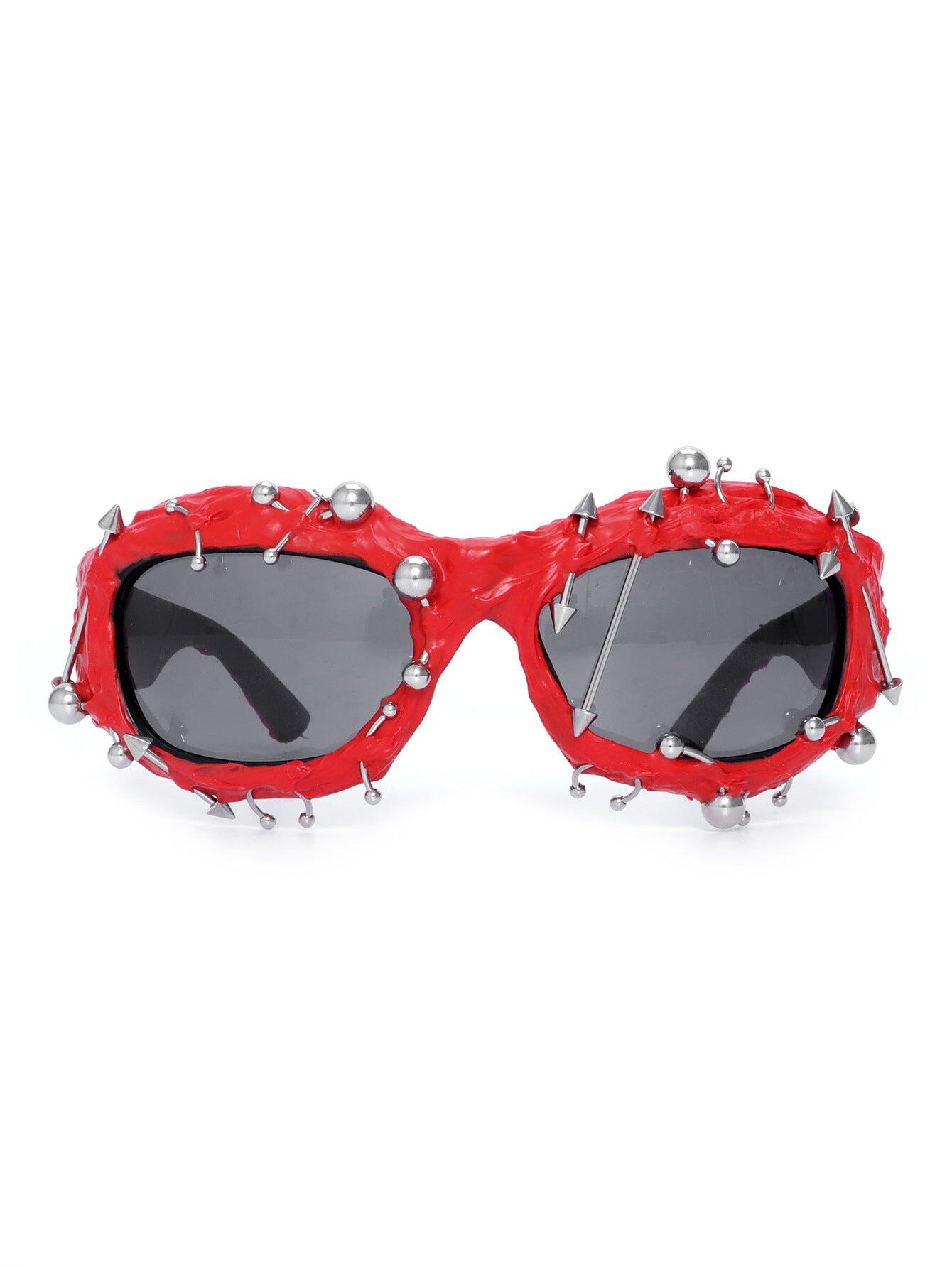 Red Edgy Punk Rock Spiked Sunglasses
