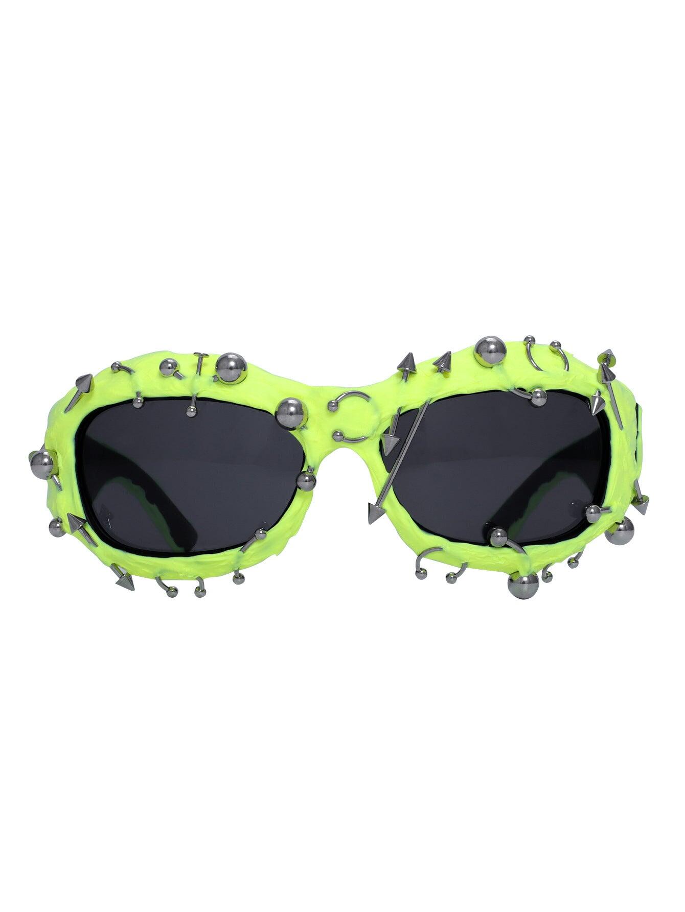 Bright Green Edgy Punk Rock Spiked Sunglasses