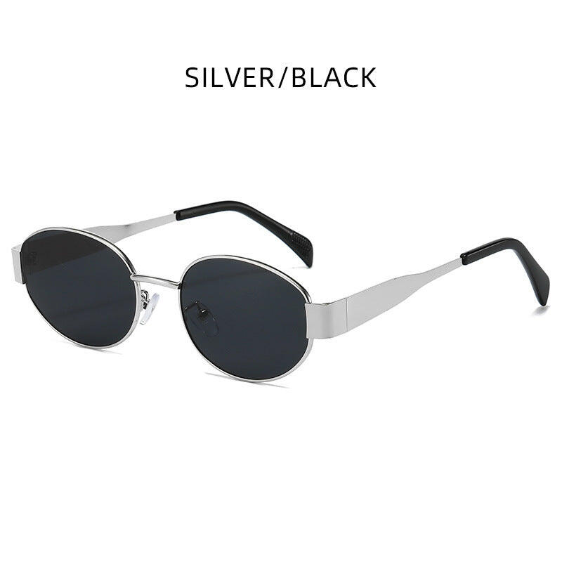 Silver + Black 2-PCS Retro Oval Sunglasses with UV Protection