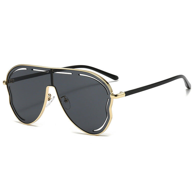 2-PCS Gold frame full gray Oversized Aviator Sunglasses