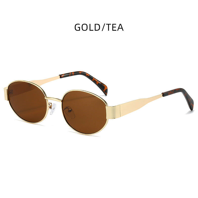 Gold + Tea 2-PCS Retro Oval Sunglasses with UV Protection