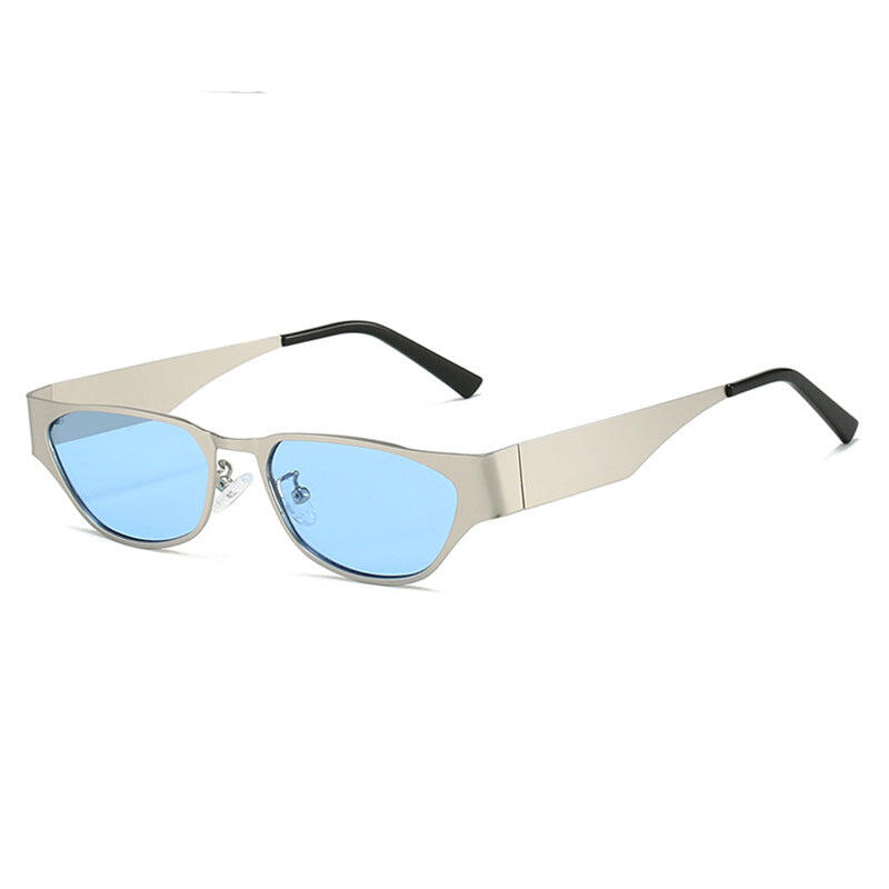 Silver Frame Blue Film Retro Cat Eye Sunglasses
