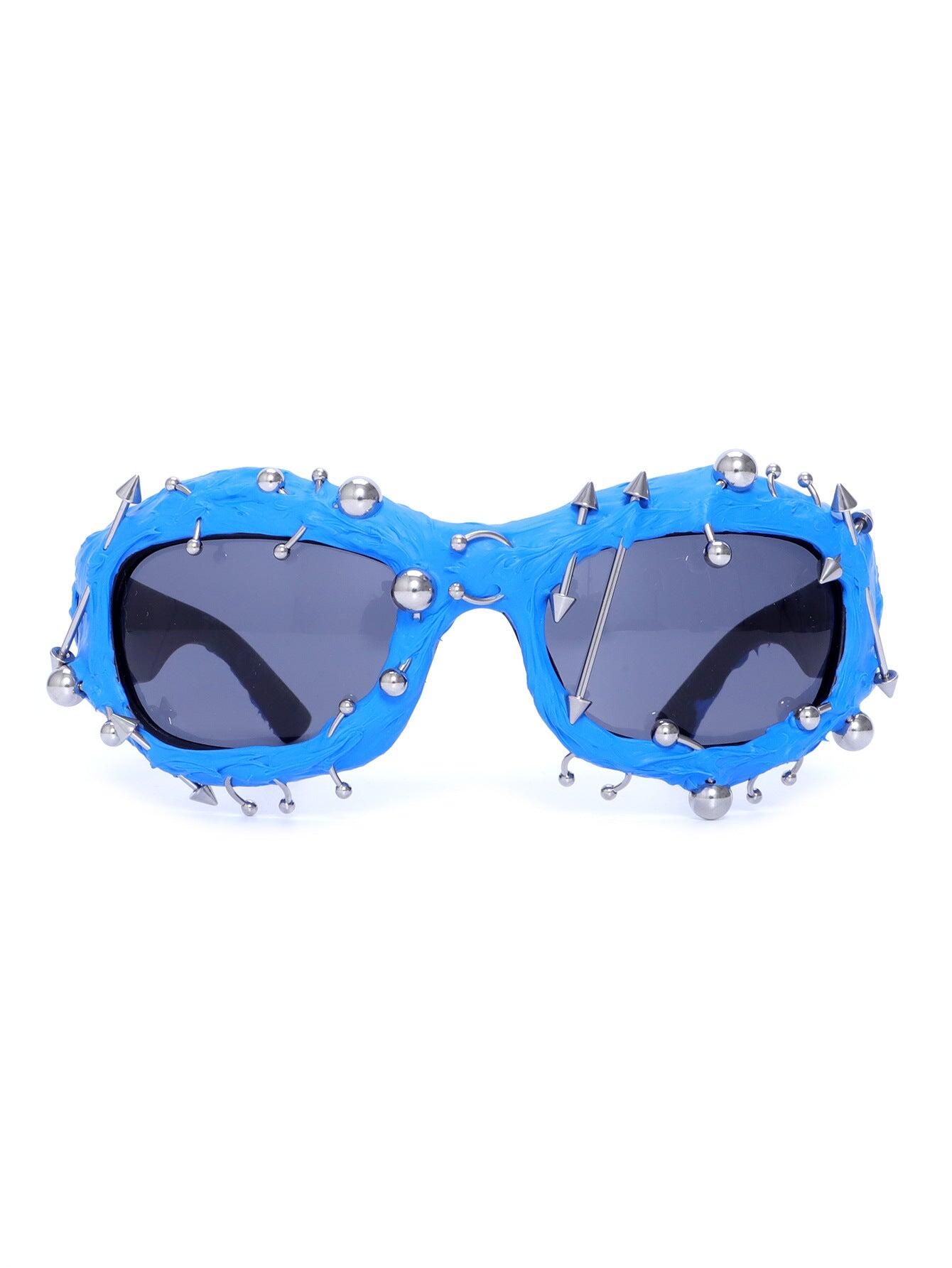 Blue Edgy Punk Rock Spiked Sunglasses
