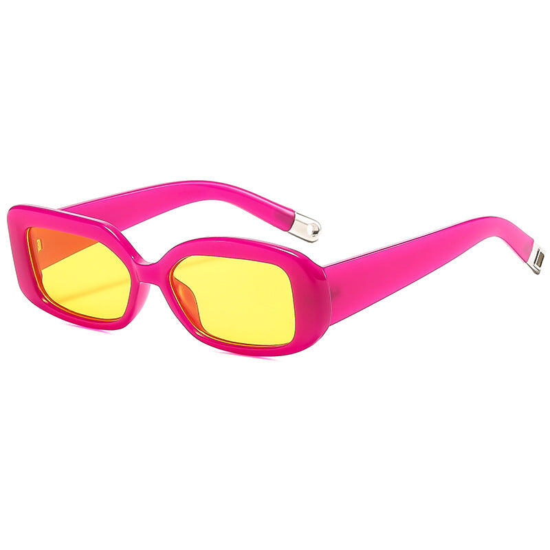 Rose red frame yellow tablet 2-pcs Retro Rectangular Sunglasses