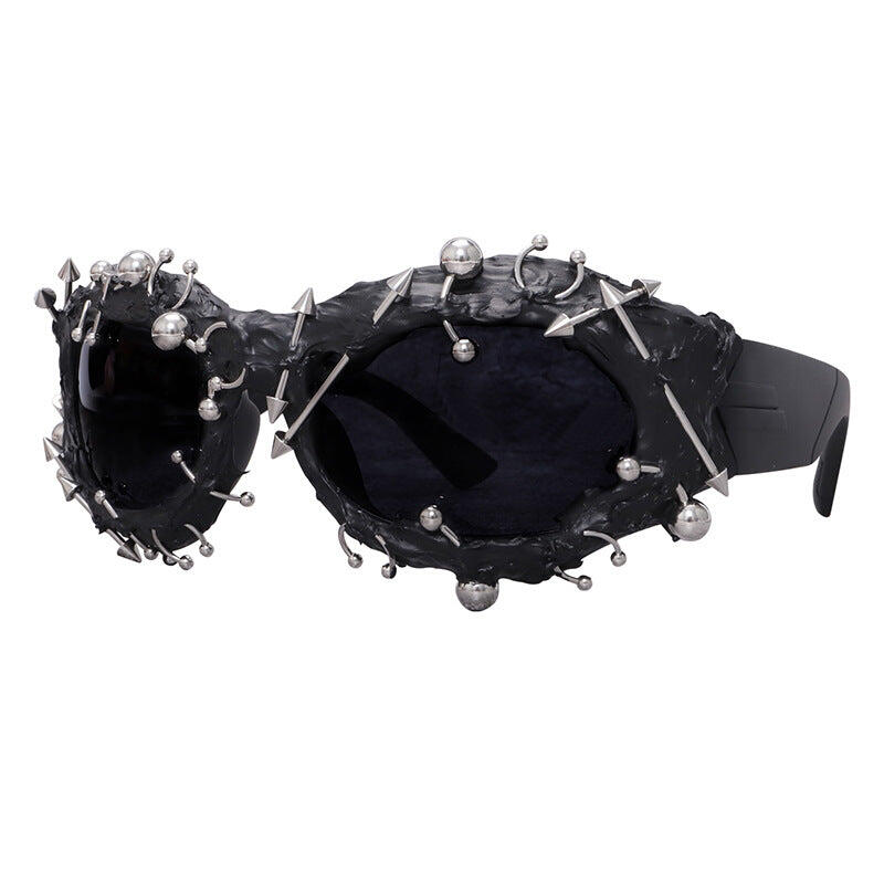 Black Edgy Punk Rock Spiked Sunglasses
