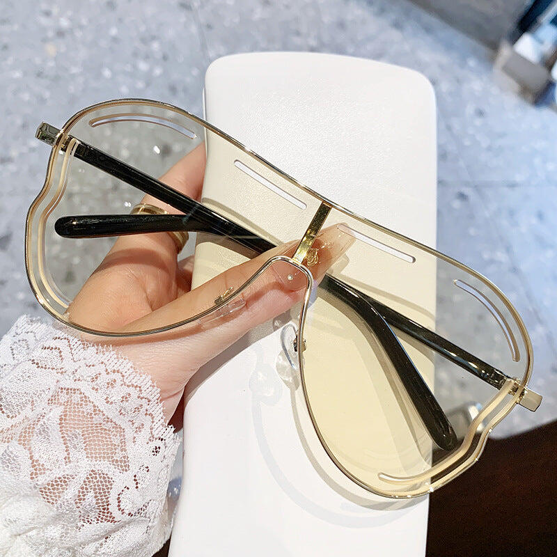 2-PCS Gold frame champagne Oversized Aviator Sunglasses