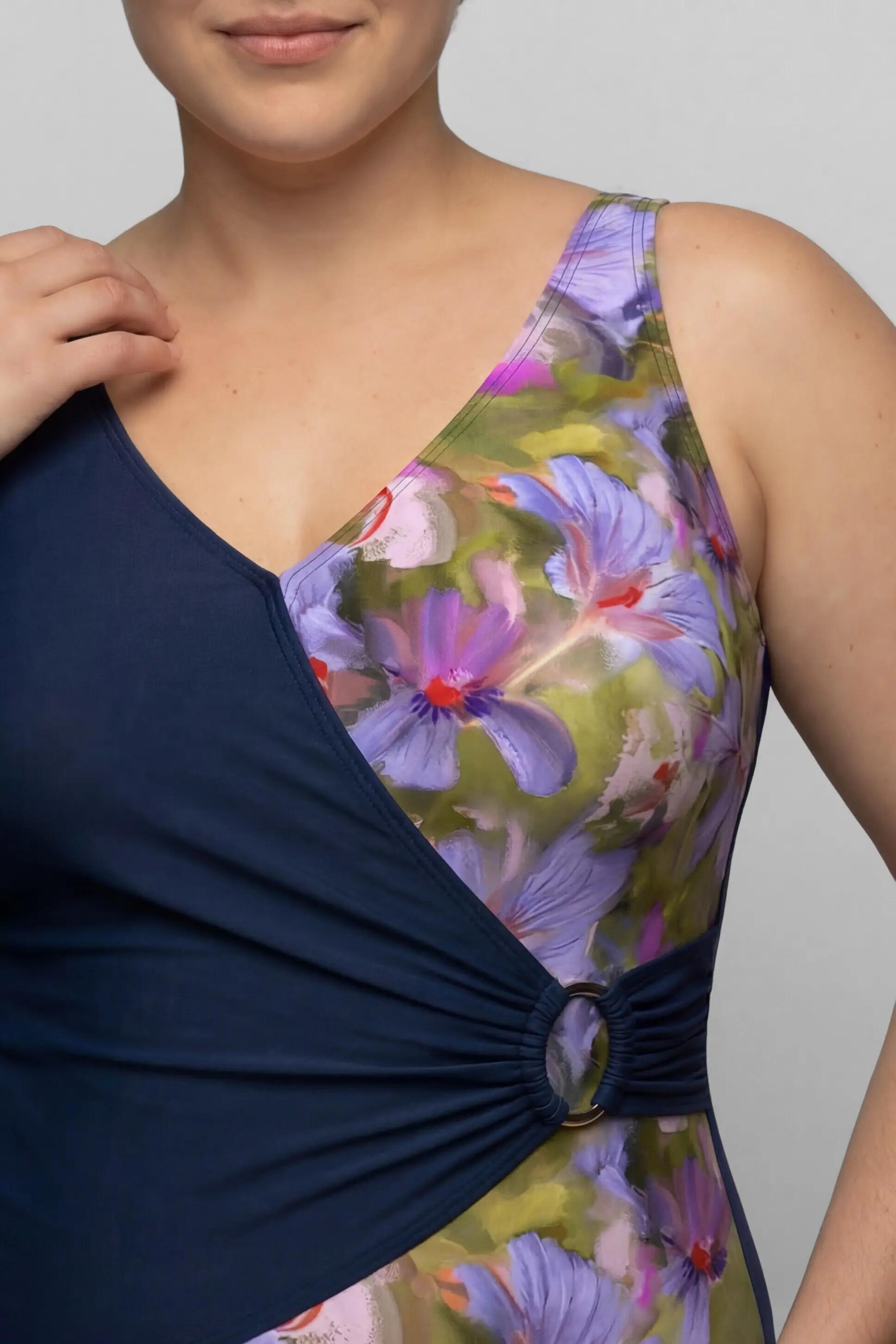 Damen Badeanzug Wickeleffekt Softcups Zierring 8/11