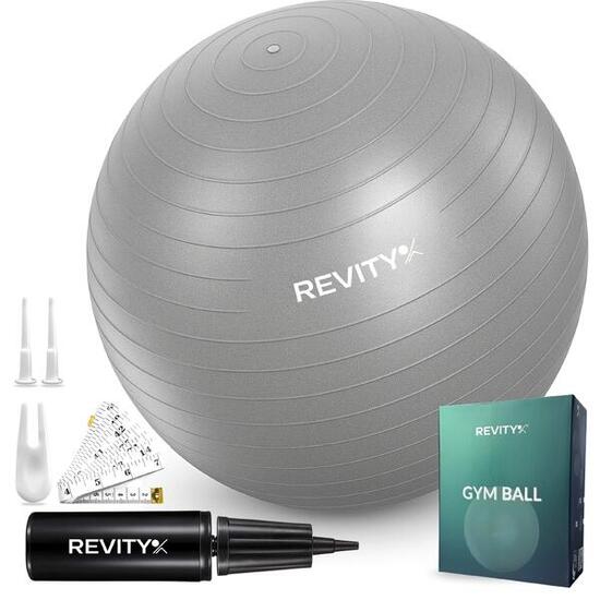 Ballon de gymnastique 55–75 cm, 1200 g anti-burst, PDF entraînement Revity, gris