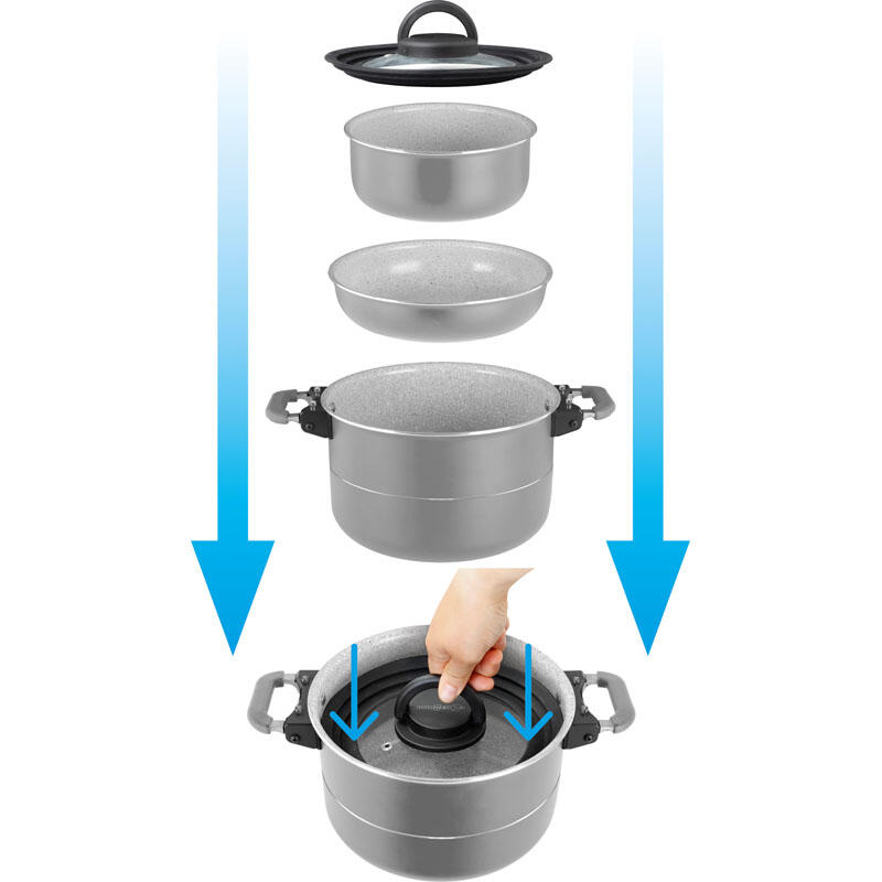 Batería de Cocina Fusion 7+1 Magnética Camping Olla Sartén Cerámica 3/7