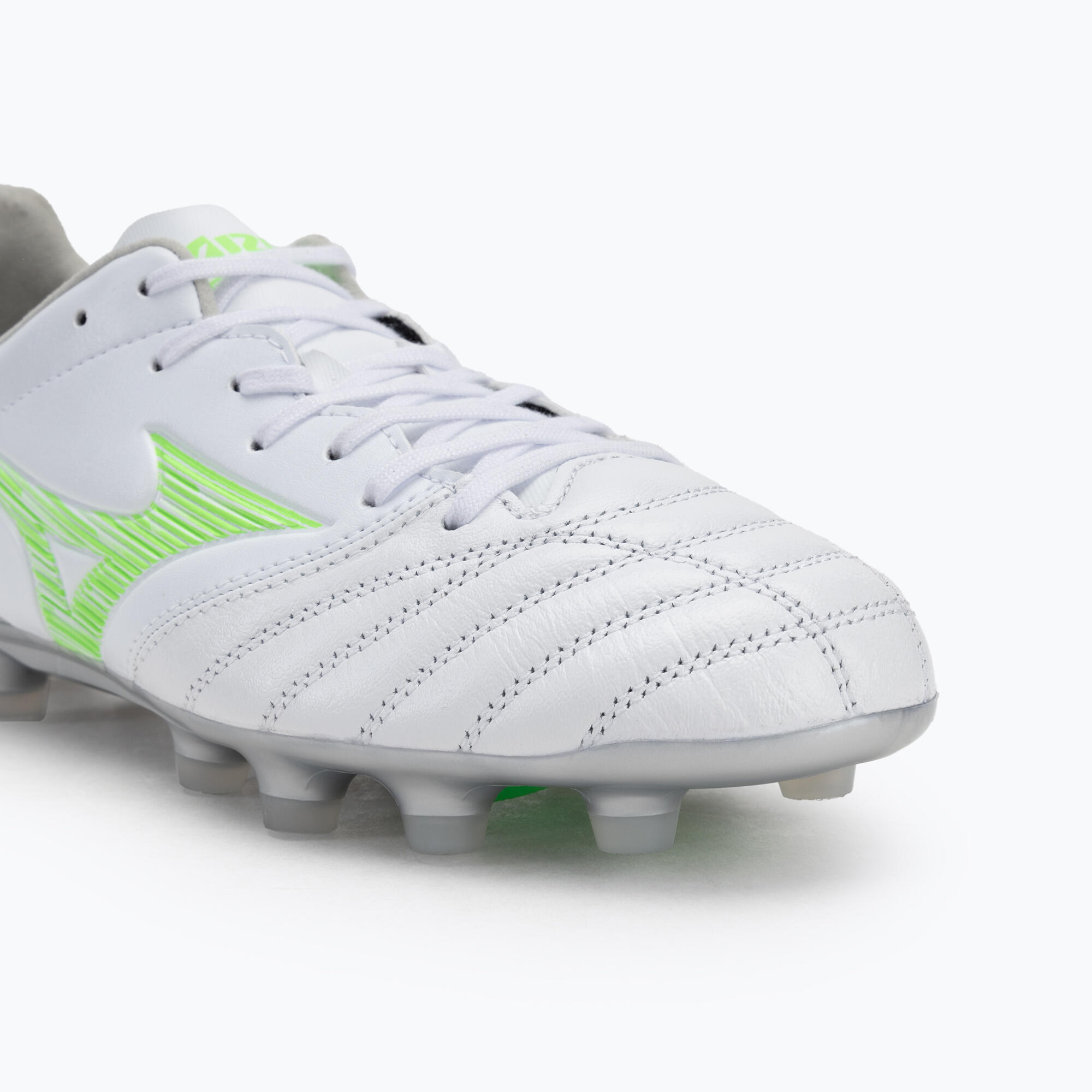 Botas de fútbol Mizuno Morelia Neo IV Pro Md blanco/verde neón/gris frío 3c 7/7