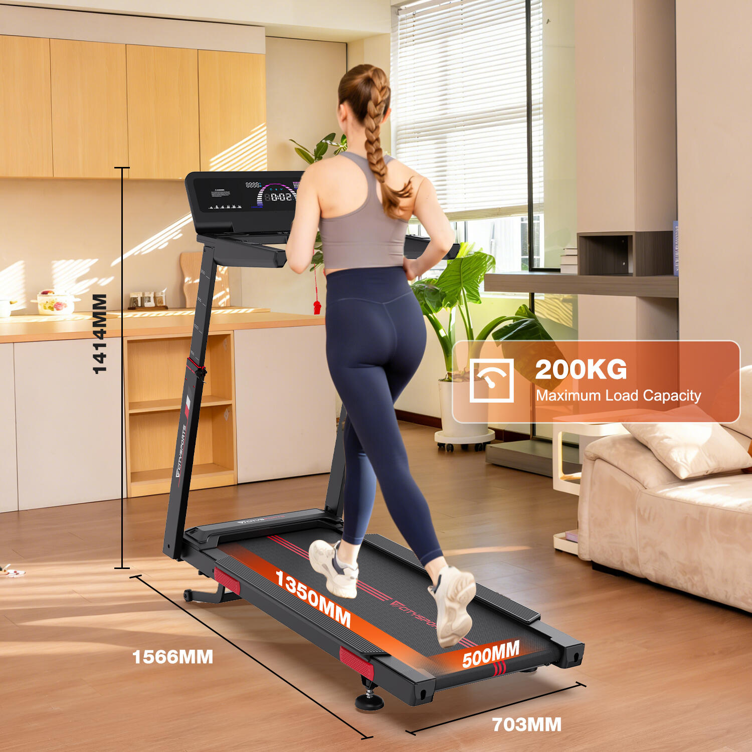 Tapis de Course Pliable et Inclinable CITYSPORTS-NB2-3700W-16.5km/h-APP 2/8