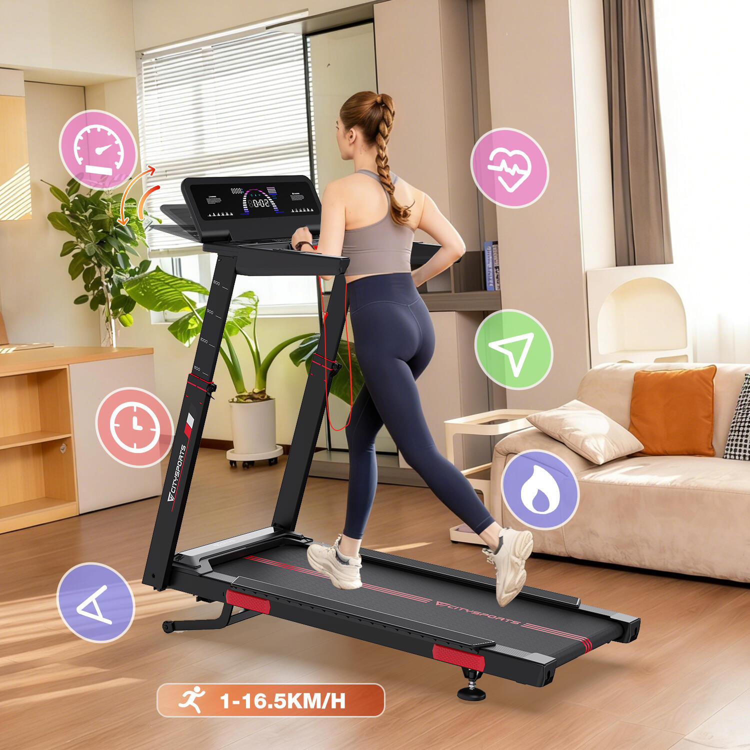 Tapis de Course Pliable et Inclinable CITYSPORTS-NB2-3700W-16.5km/h-APP 5/8