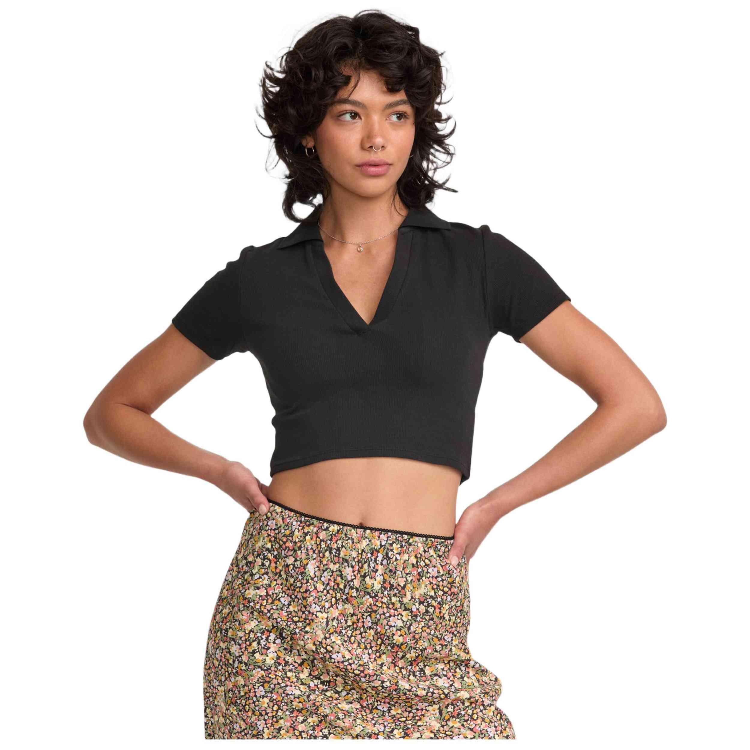 Polo à manches courtes Rvca modèle 23B011501-BLK pour femmes 1/3