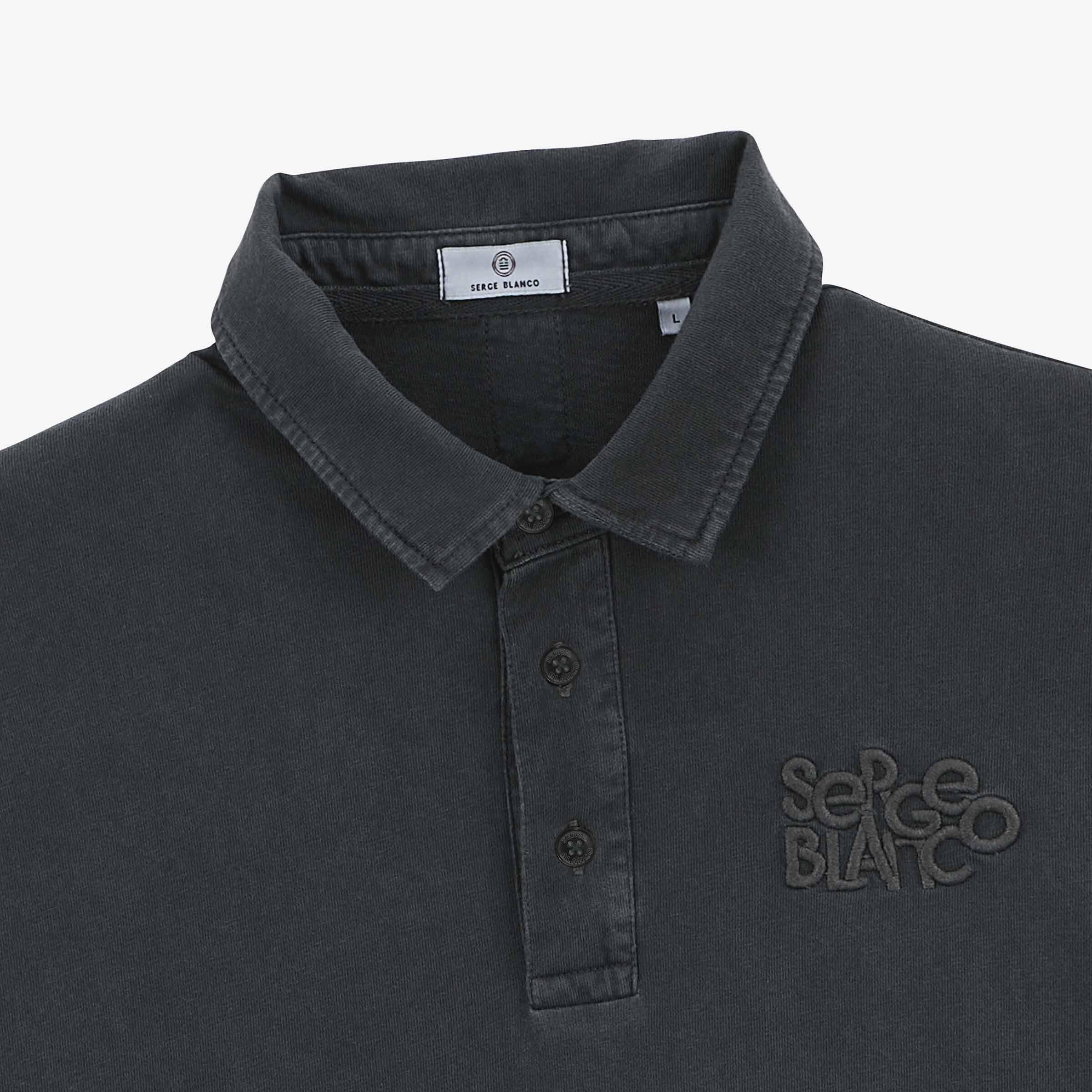 Polo a maniche corte con ricamo tono su tono in cotone grigio antracite 3/4