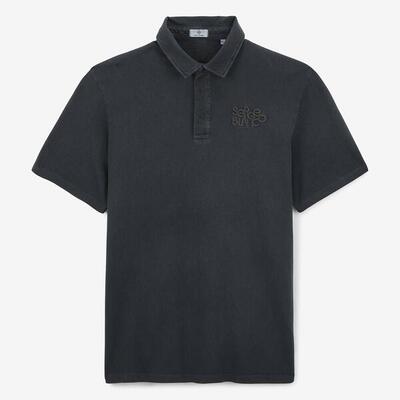 Korte mouwen polo met ton sur ton borduursel in koolstofgrijs katoen