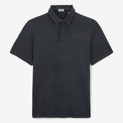 Polo manches courtes avec broderie ton sur ton en coton gris carbone