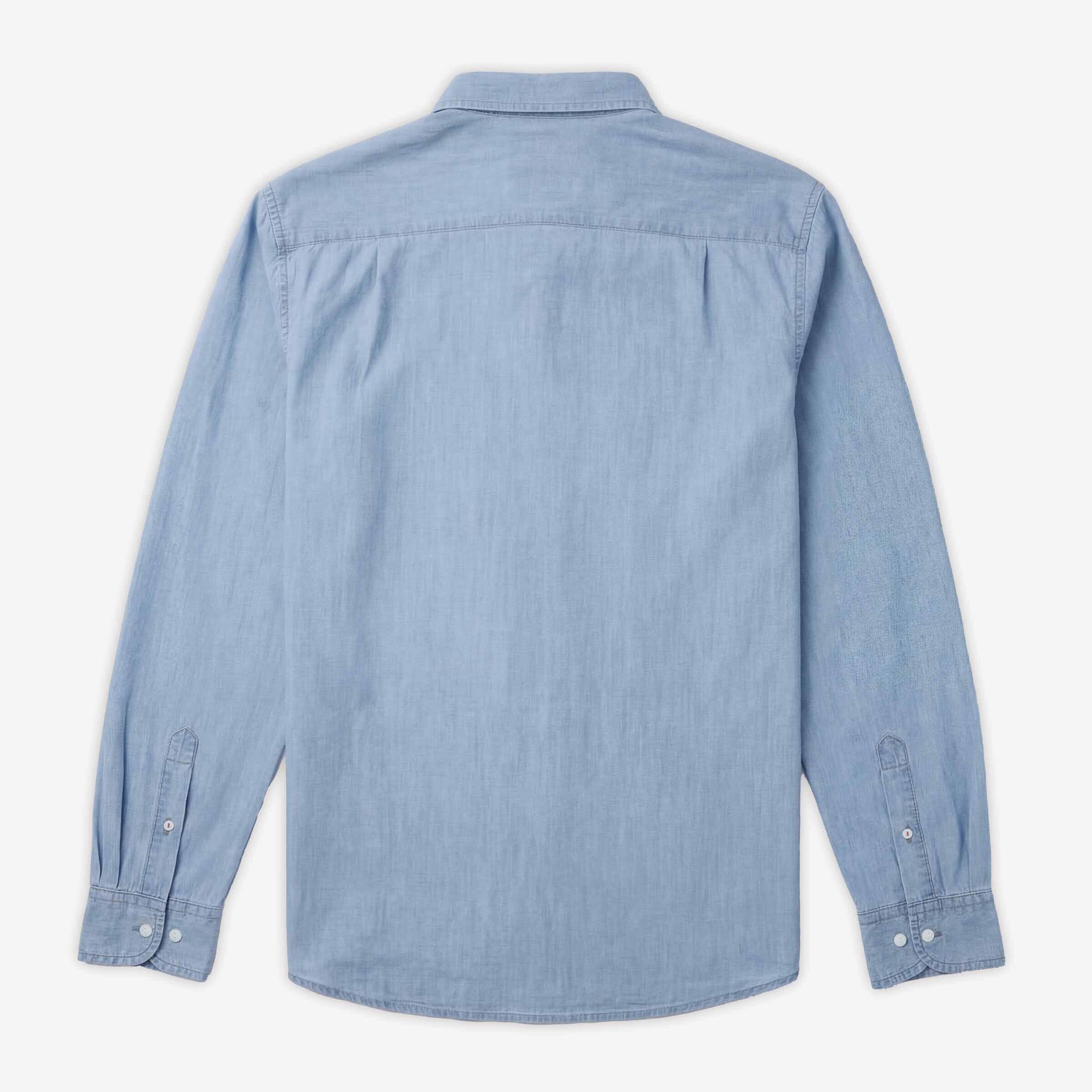 Camicia a maniche lunghe ricamata in cotone chambray con bordino tricolore 2/4