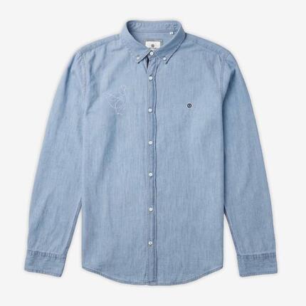 Chemise manches longues brodée en coton chambray