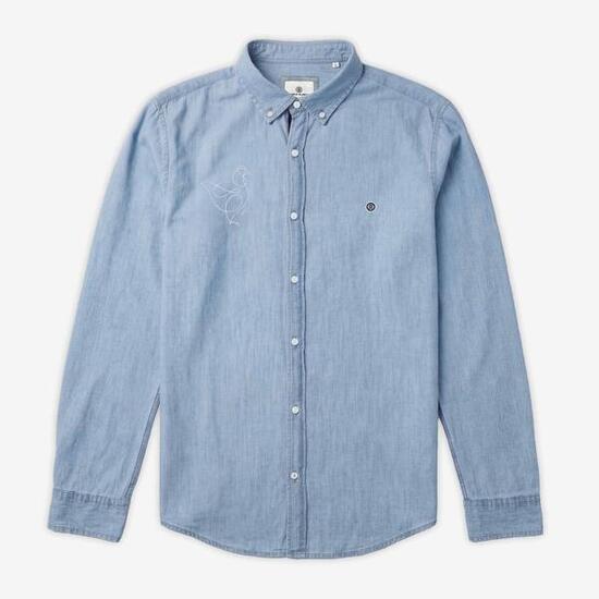 Chemise manches longues brodée en coton chambray