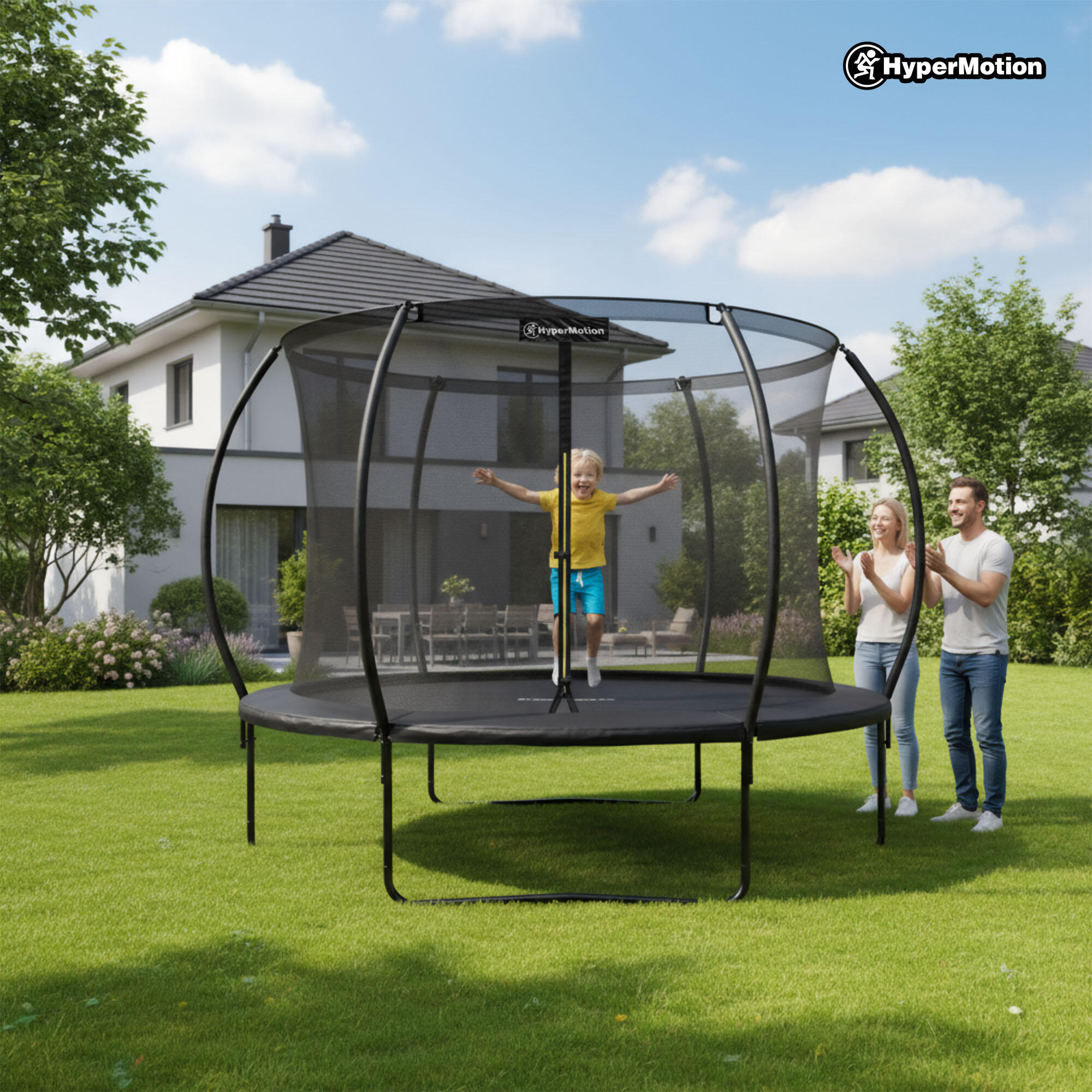 Trampoline jardin 305cm 10FT 3 Pieds 54 Ressorts Filet Échelle Max 100kg EN71 2/5