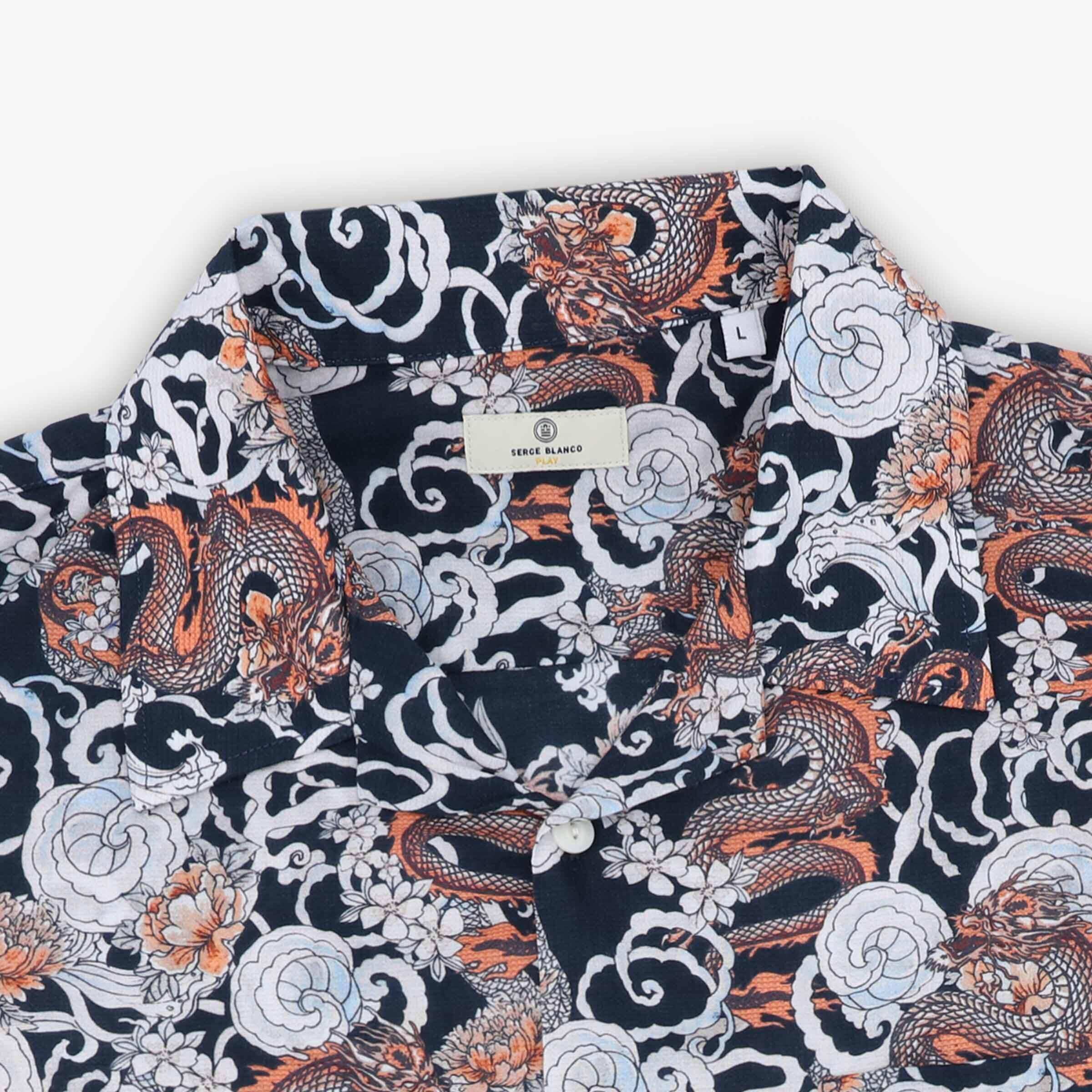 Camicia a maniche corte in cotone con stampa draghi 4/5