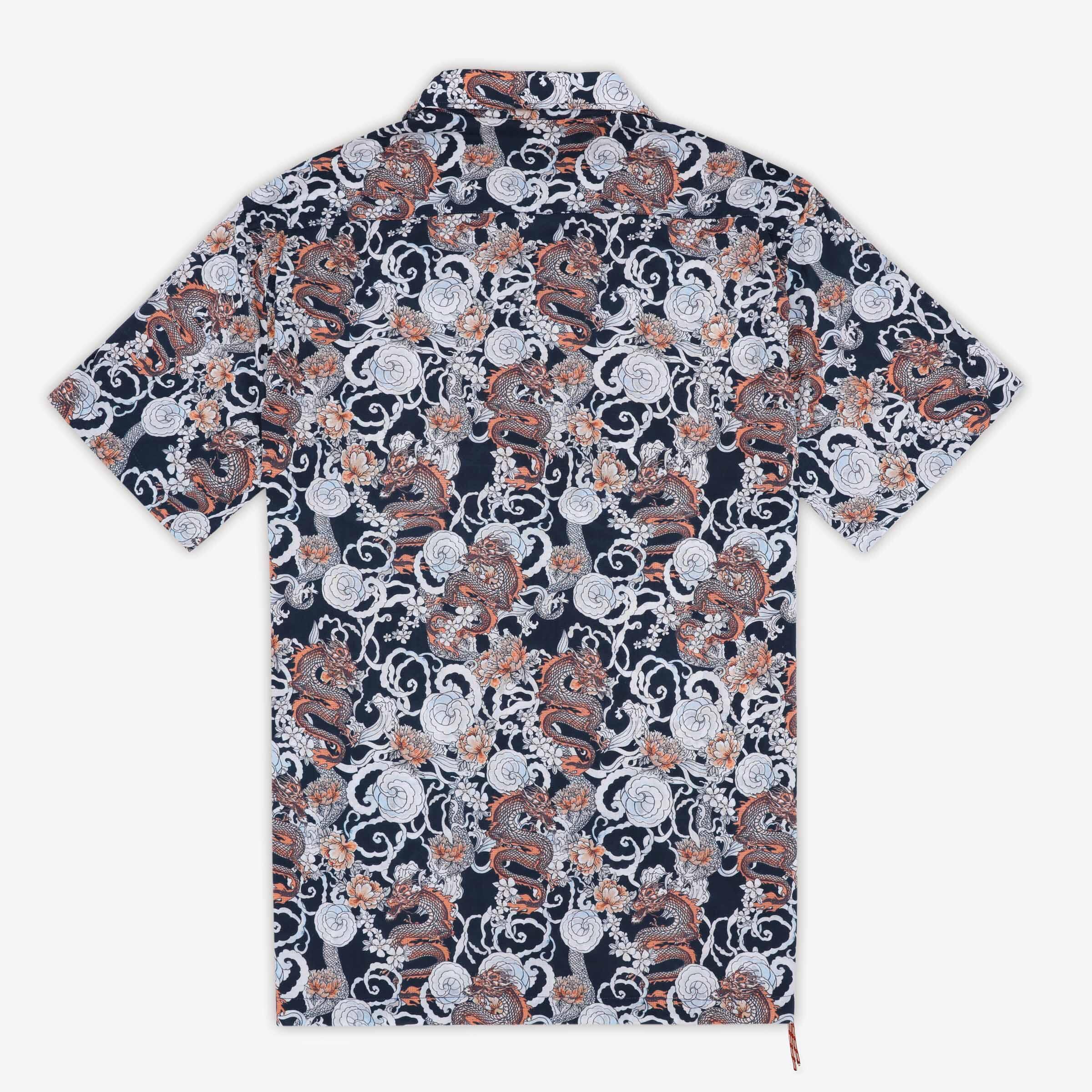 Camicia a maniche corte in cotone con stampa draghi 3/5