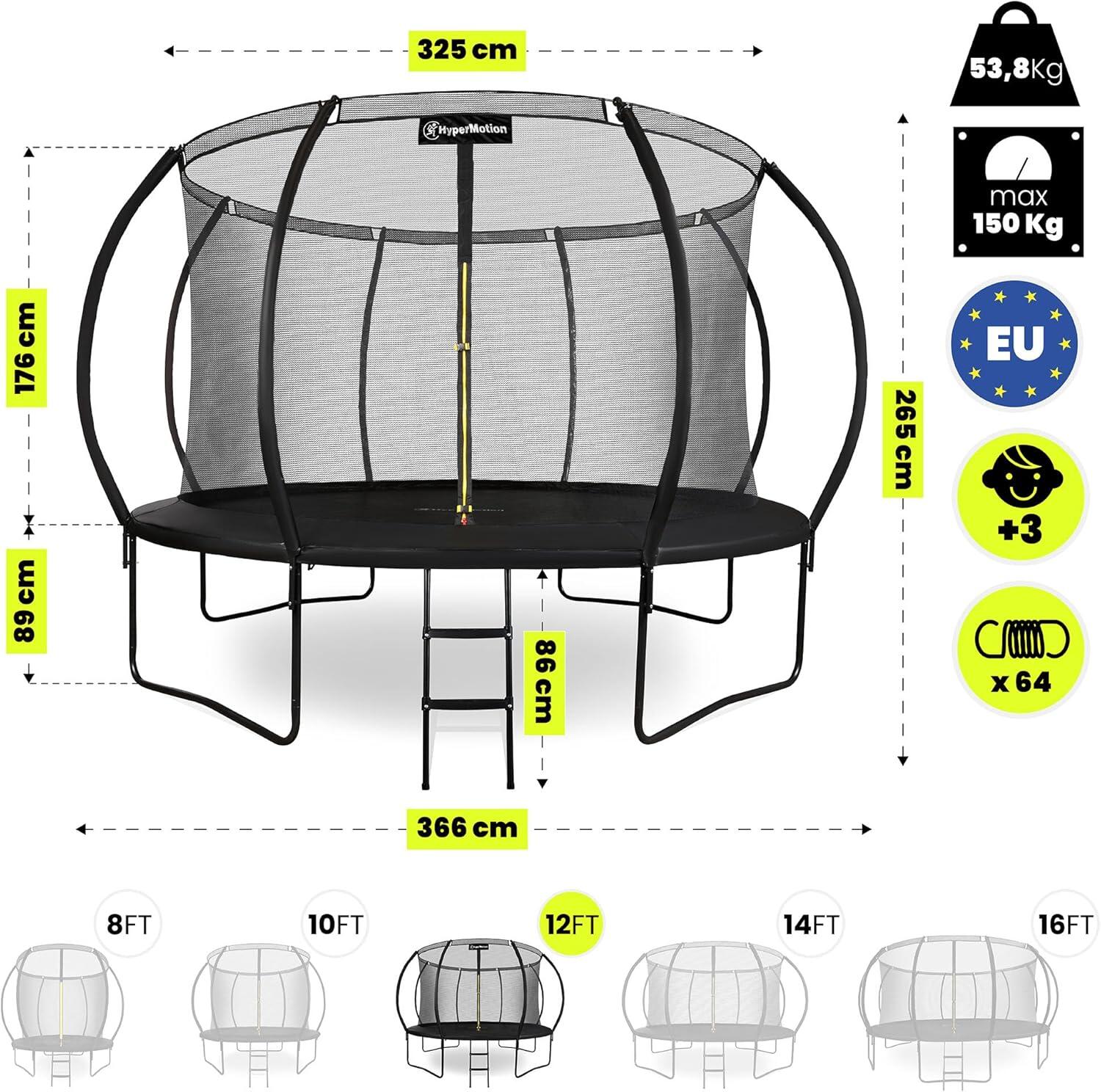 Tuingrampoline 366cm 12FT 4 Poten Net Ladder UV-bestendig Max 150kg EN71-14 5/5