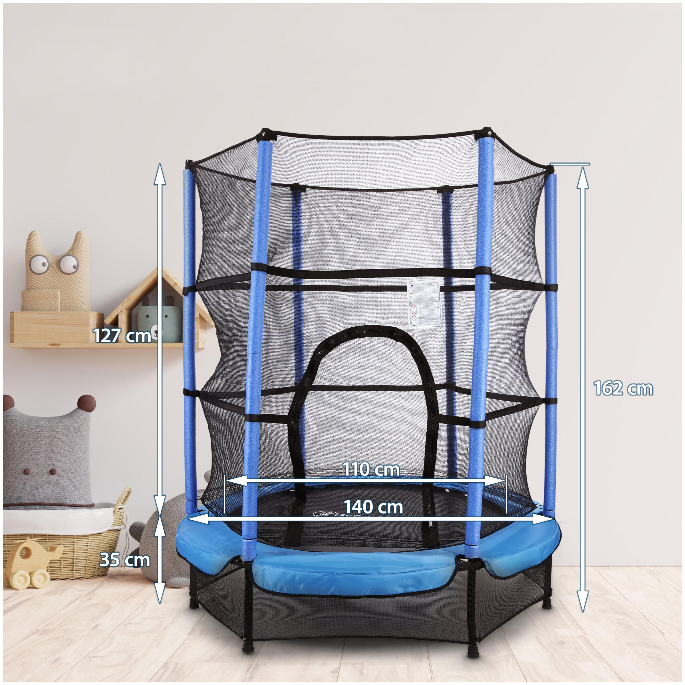 Trampoline enfant 140cm 3-6ans Filet Zippé Intérieur Extérieur 30 Ressorts 4/5