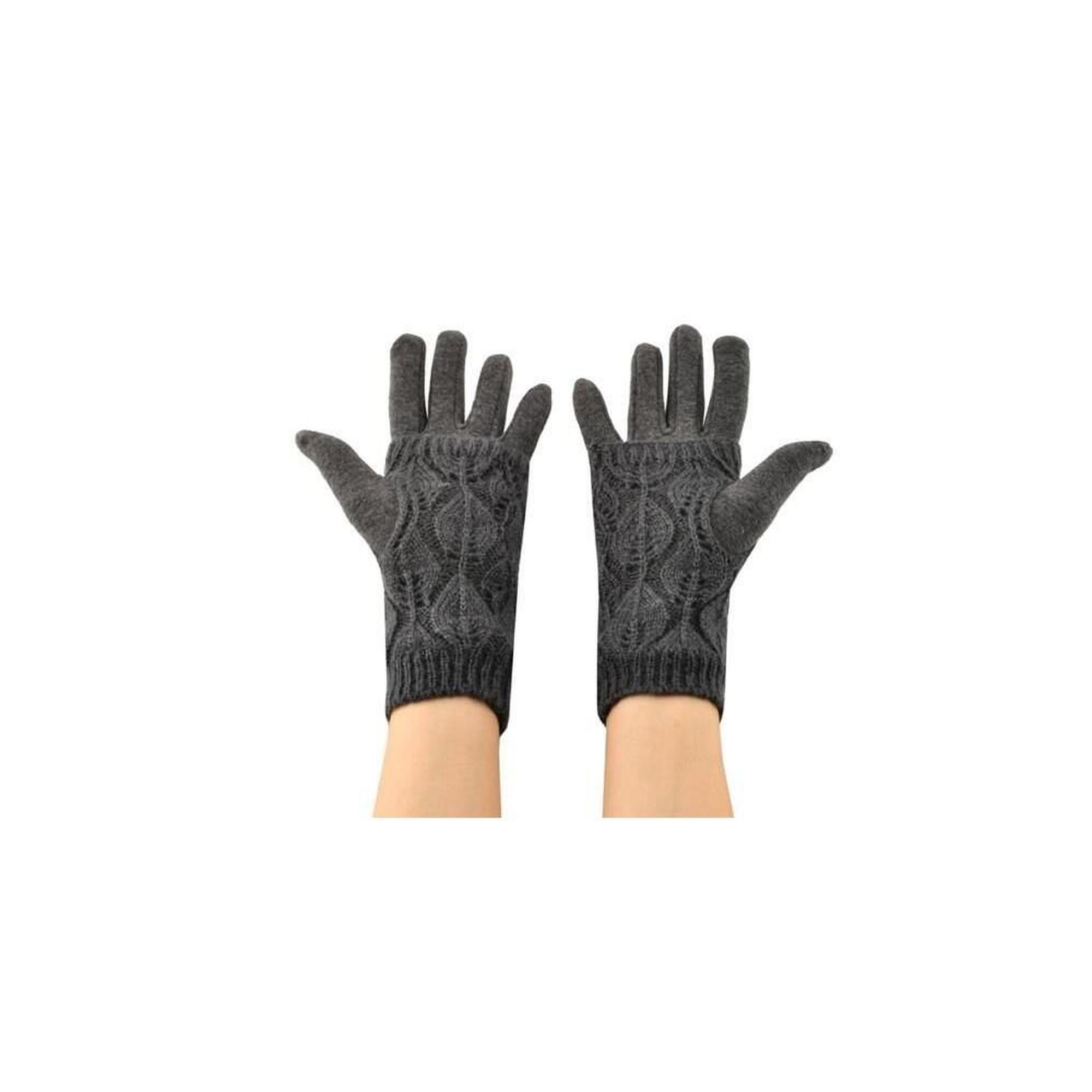 Manusi de iarna, 2 in 1, functie Touchscreen, model tricotat, gri, universale