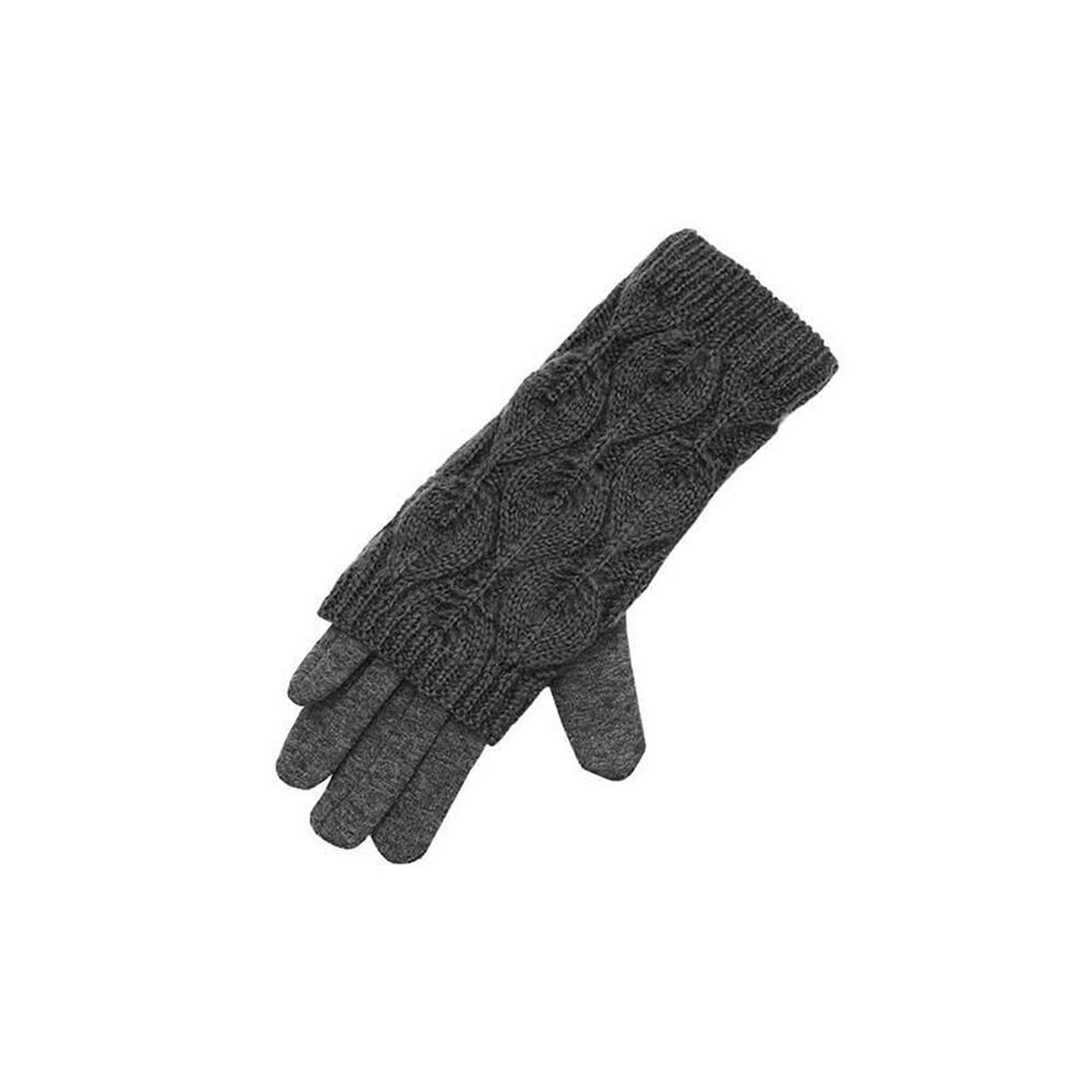 Manusi de iarna, 2 in 1, functie Touchscreen, model tricotat, gri, universale