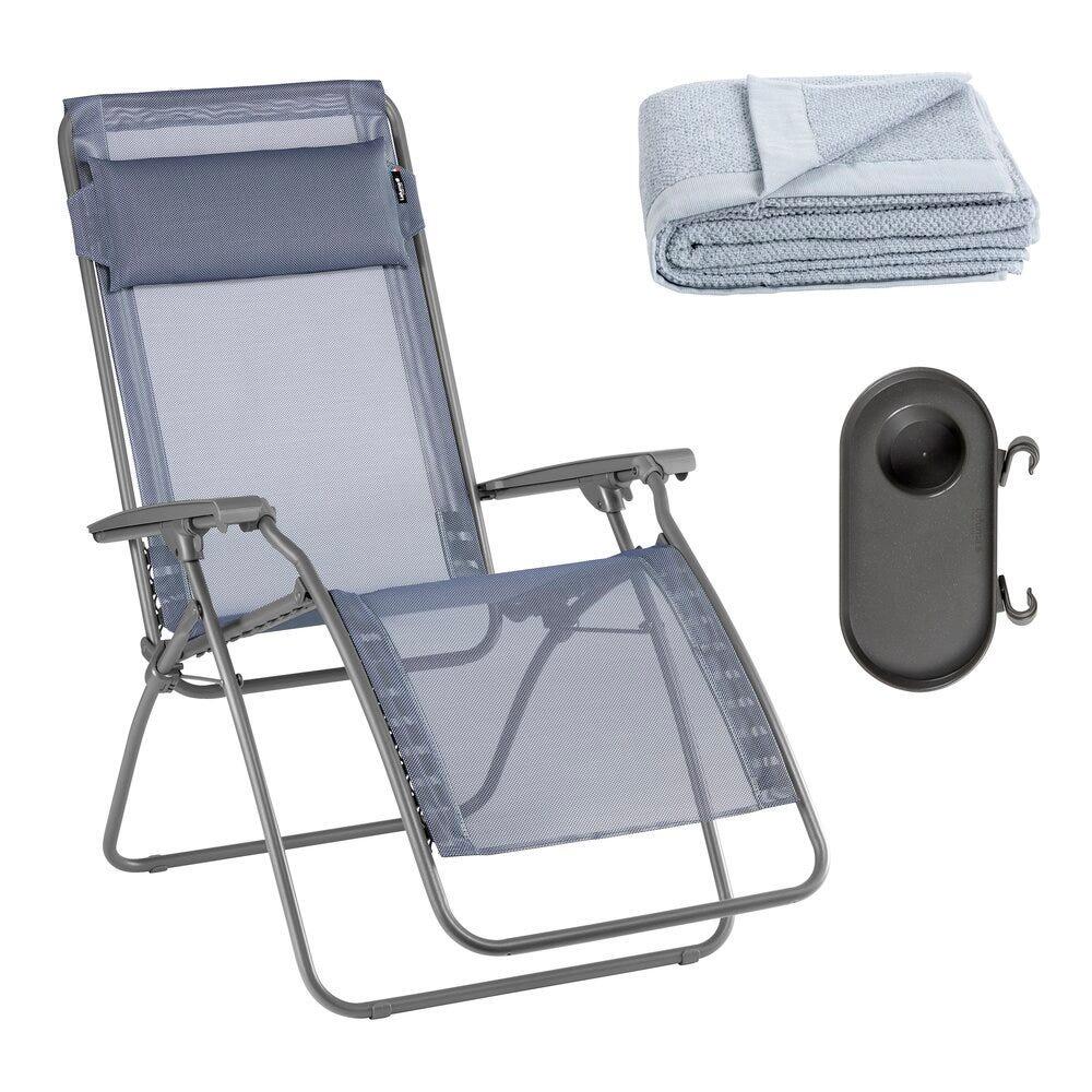 Ensemble fauteuil relax avec porte gobelet et drap de bain - RCLIP - Bleu 1/7