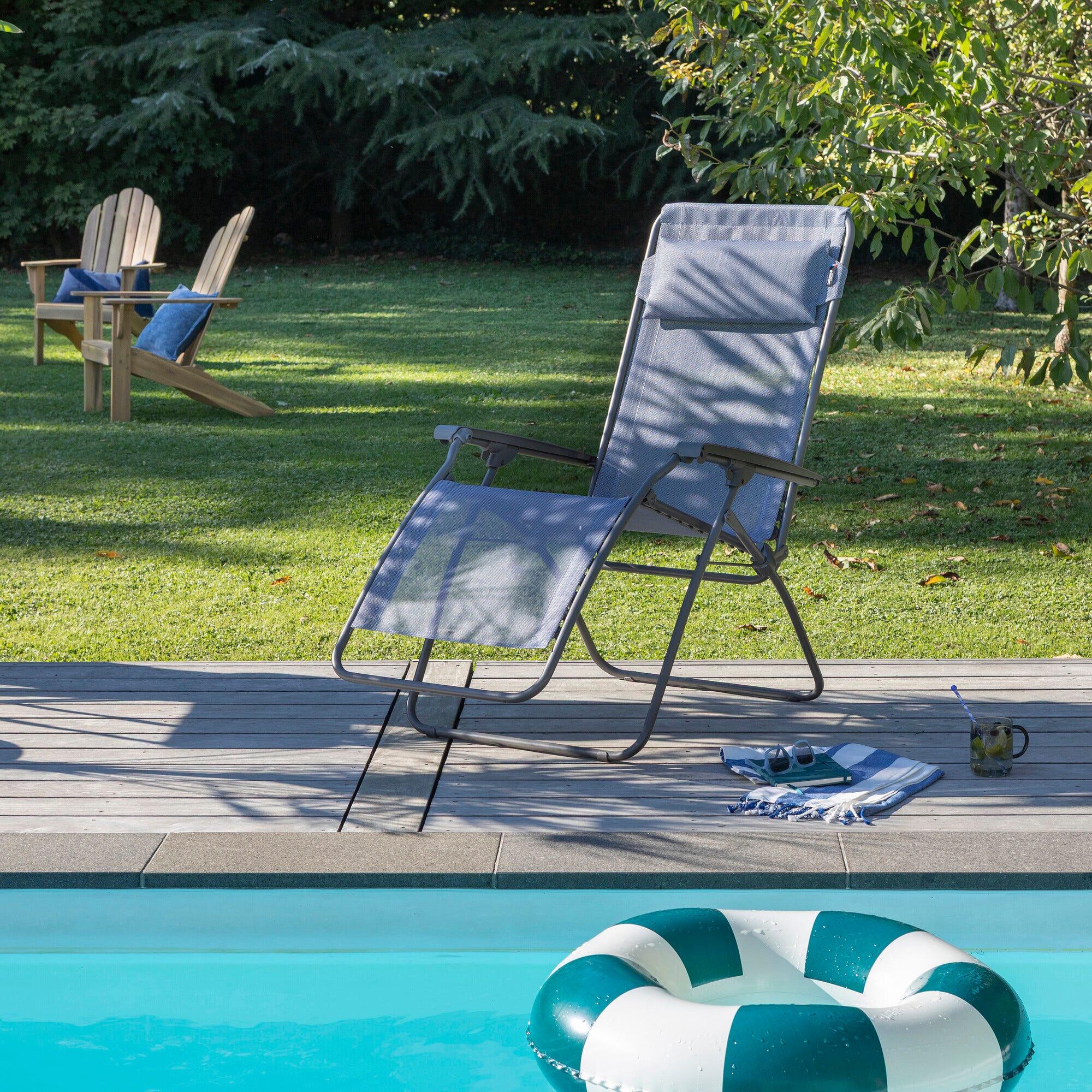 Ensemble fauteuil relax avec porte gobelet et drap de bain - RCLIP - Bleu 4/7
