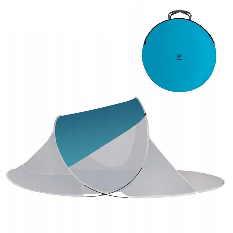 Cort de plaja albastru, husa depozitare, 220x120x90cm, albastru-gri