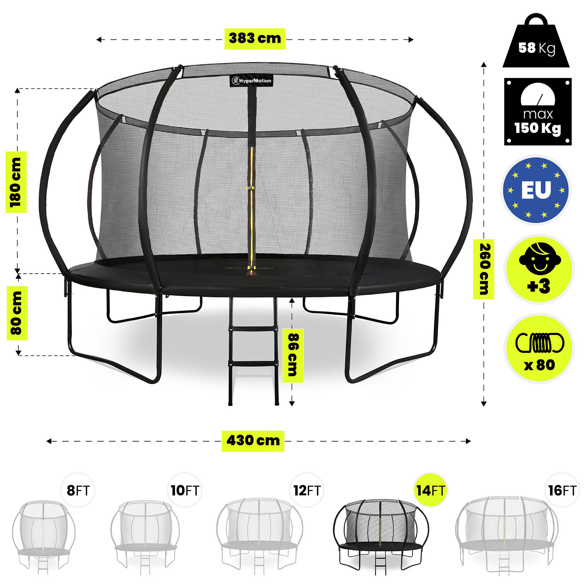 Trampolín XXXL 430cm 14FT Red Fibra de Vidrio 80 Muelles Max 150kg EN71-14 5/5