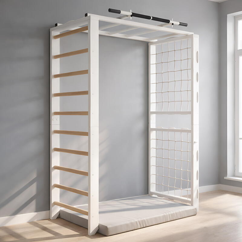 Copii Fitness Spalier Gimnastică Plasă Escaladare Gravity Alb Lemn Set