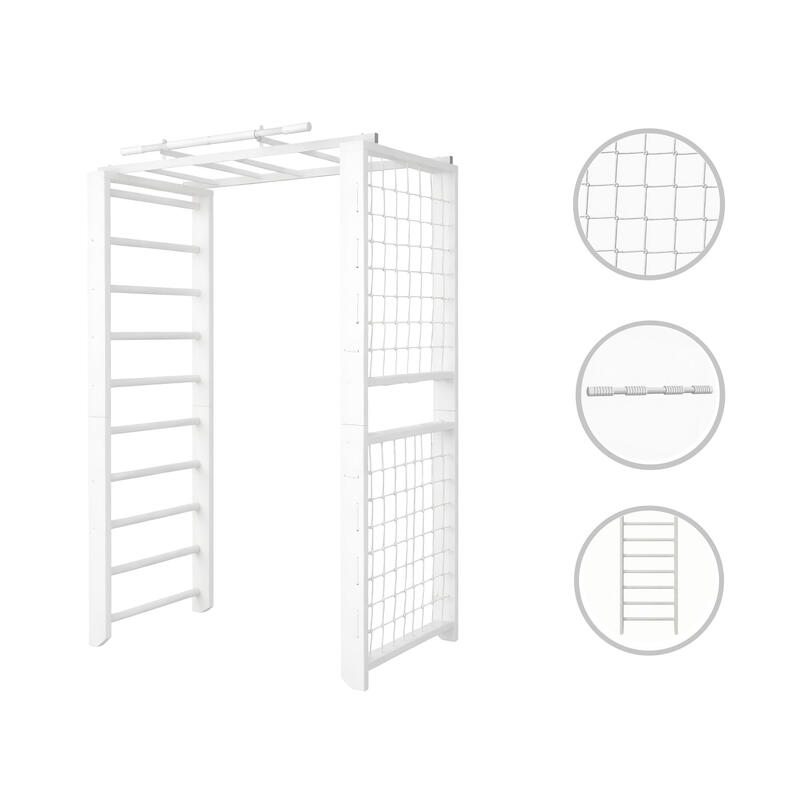 Copii Fitness Spalier Gimnastică Plasă Escaladare Gravity Alb Lemn Set