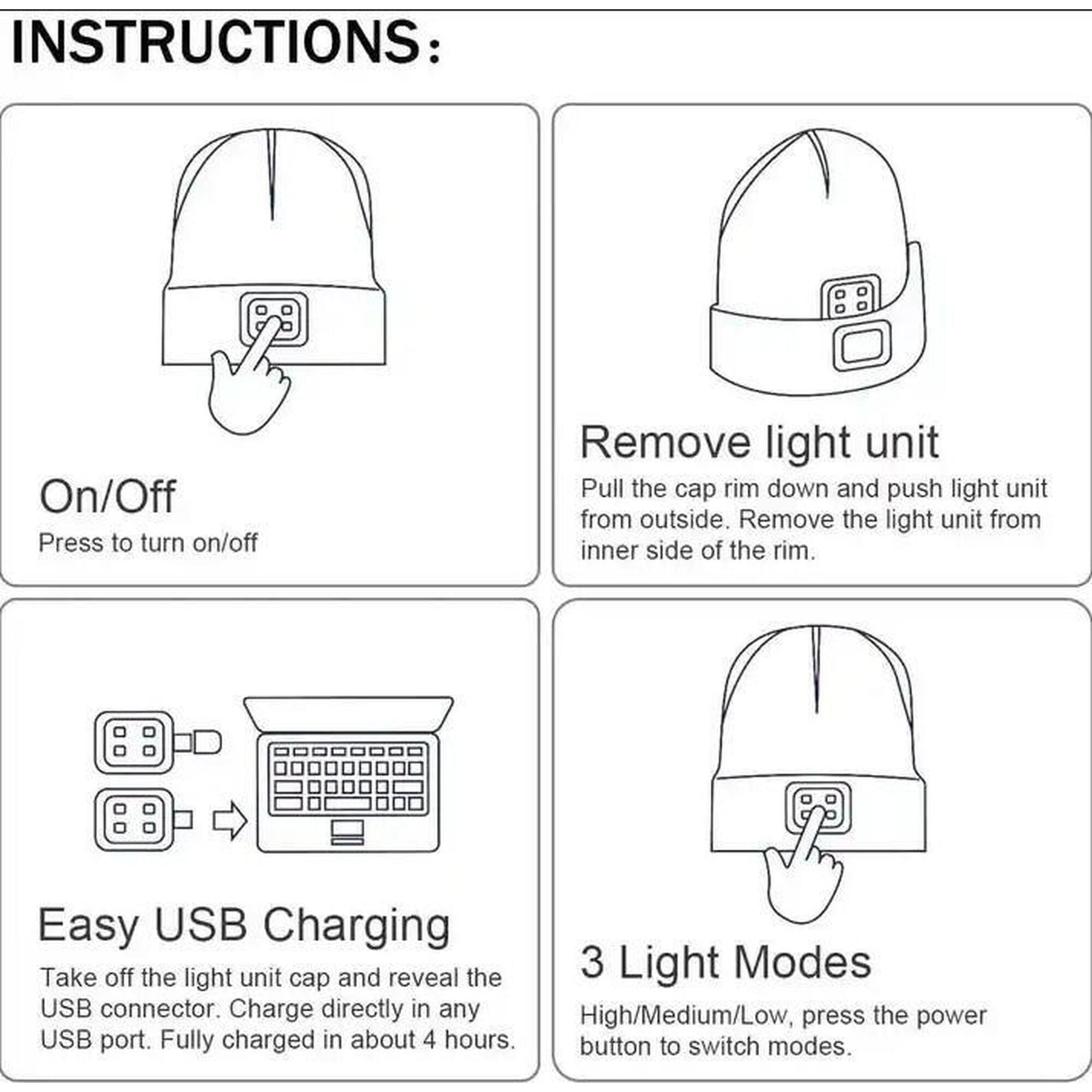 Caciula unisex cu led, reincarcabil USB, luminare in 3 moduri, universala