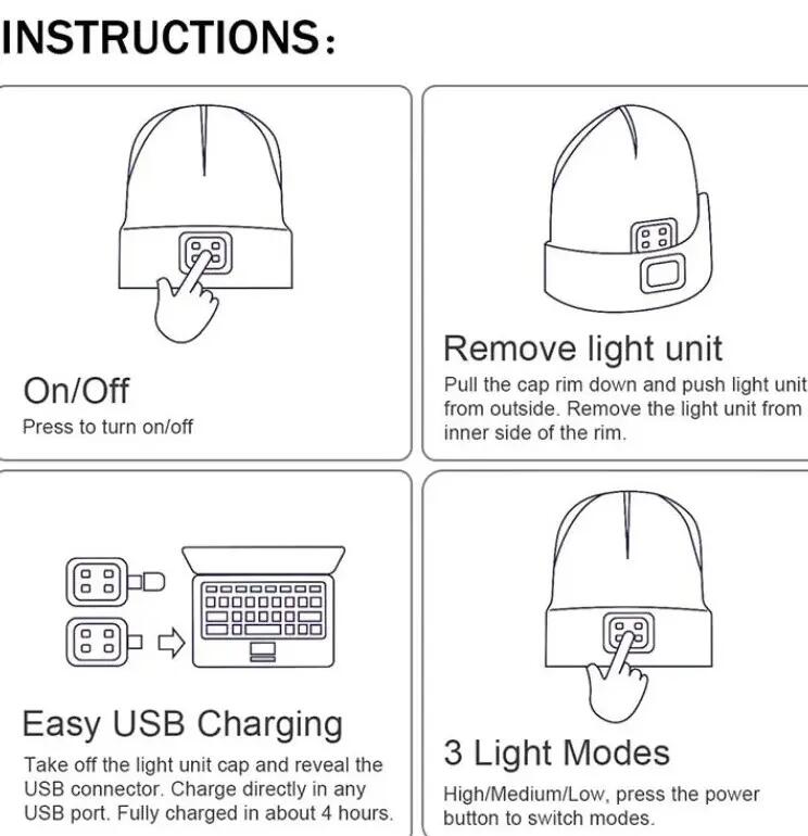 Caciula unisex cu led, reincarcabil USB, luminare in 3 moduri, universala 4/7