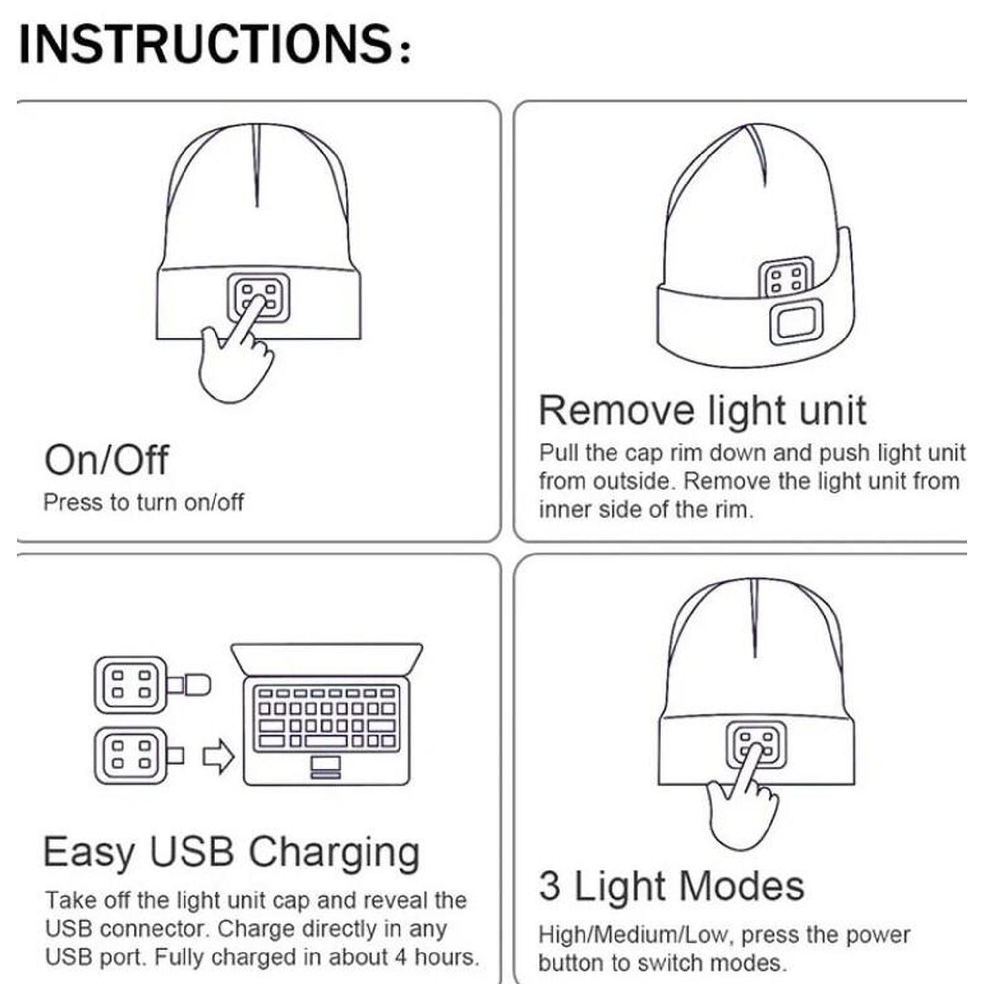 Caciula unisex cu led, reincarcabil USB, luminare in 3 moduri, universala