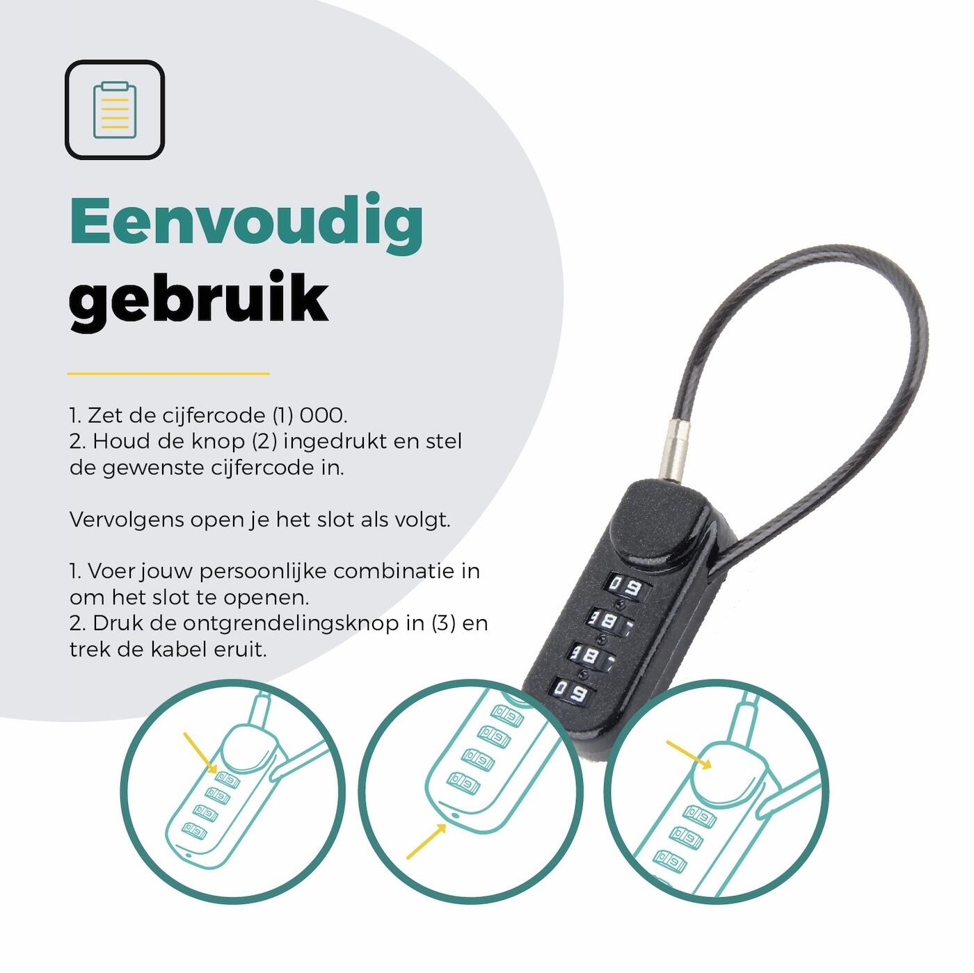 Voltano Luxe Fietstas Slot - Hangslot / Cijferslot - Zwart 6/7
