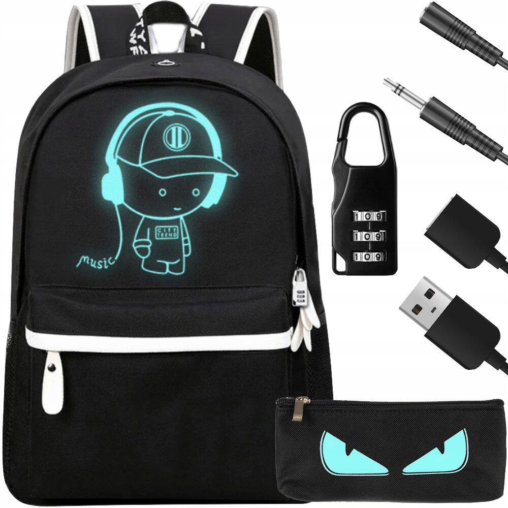 Ghiozdan areflectorizant, USB, lacat cu cifru, penar,  42x14x33 cm
