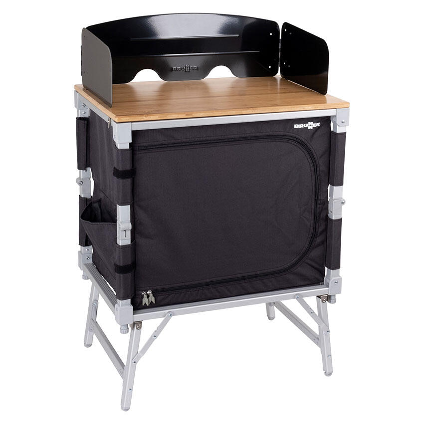 Cocina de camping Azabache Cubo Armario plegable Parrilla Mesa Madera bambú 4/7