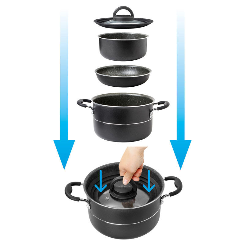 Set di cottura in alluminio Pirata Ø20 Campeggio Pentole Cucina Pentola Padella 3/7