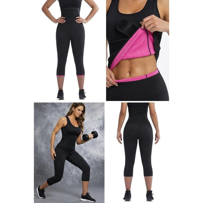 Pantaloni cu centura incorporata pentru slabit femei, SlimBody, Negru Roz, Neopr