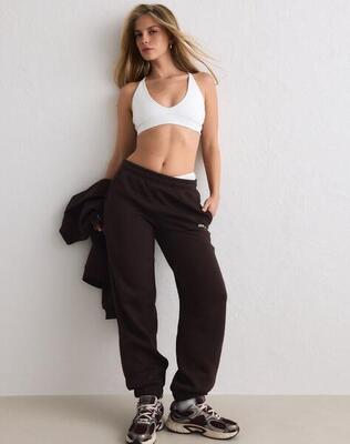Dames joggingbroek geborsteld tricot middelhoge taille klassiek zwart