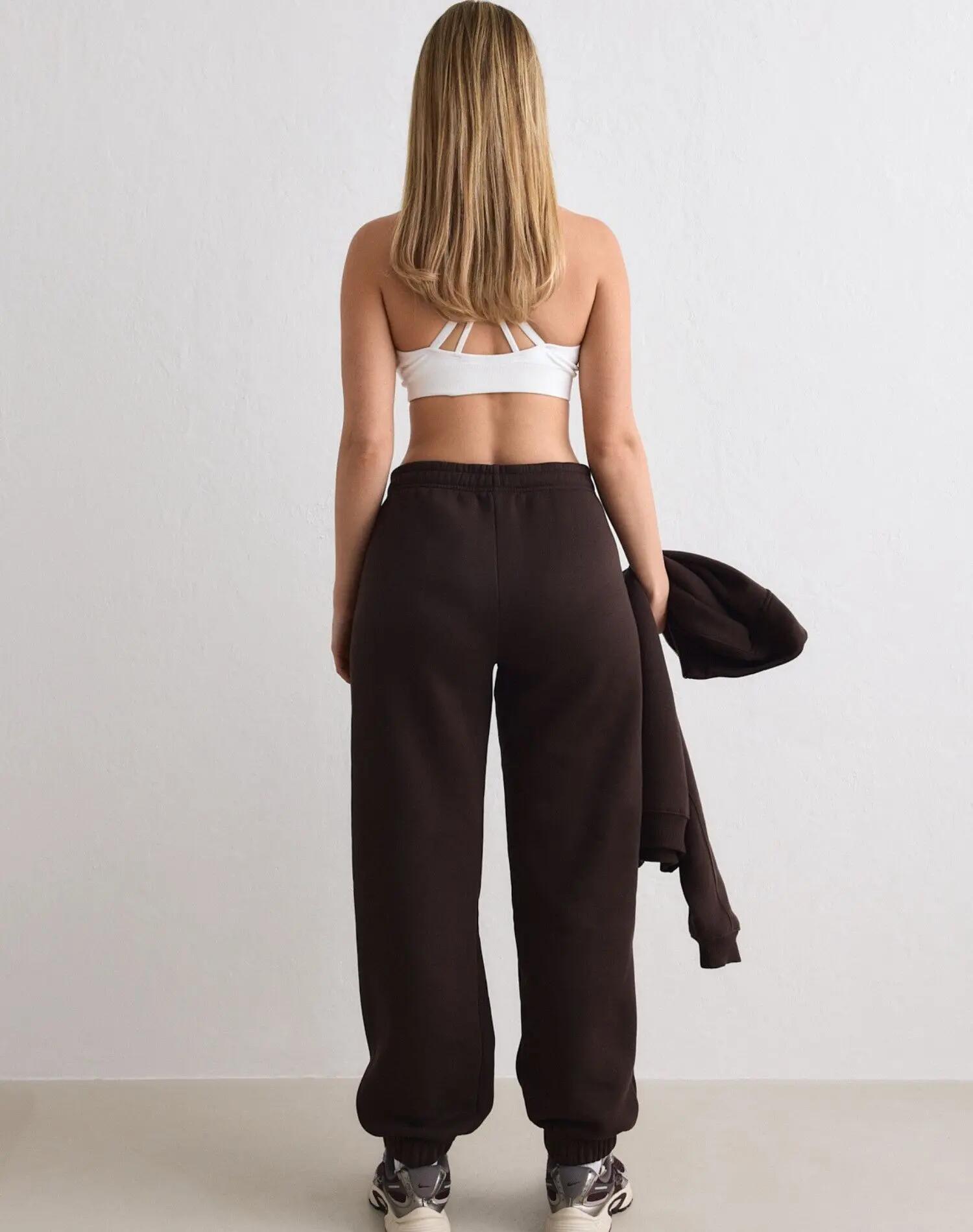 Pantalón de Chándal Mujer Punto Cepillado Tiro Medio Clásico Chocolate 2/5
