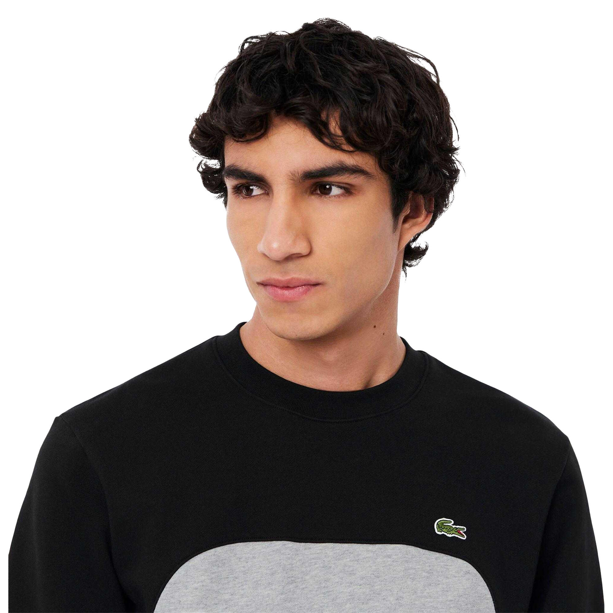 Felpa Blocchi Di Colore Pile Uomo Lacoste Grigio Nero 3/4