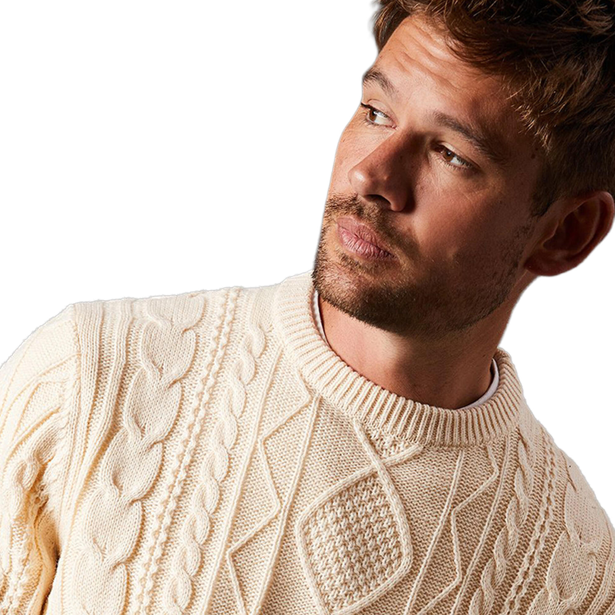 Pullover Rundhalsausschnitt für Herren Naturweiß 3/4