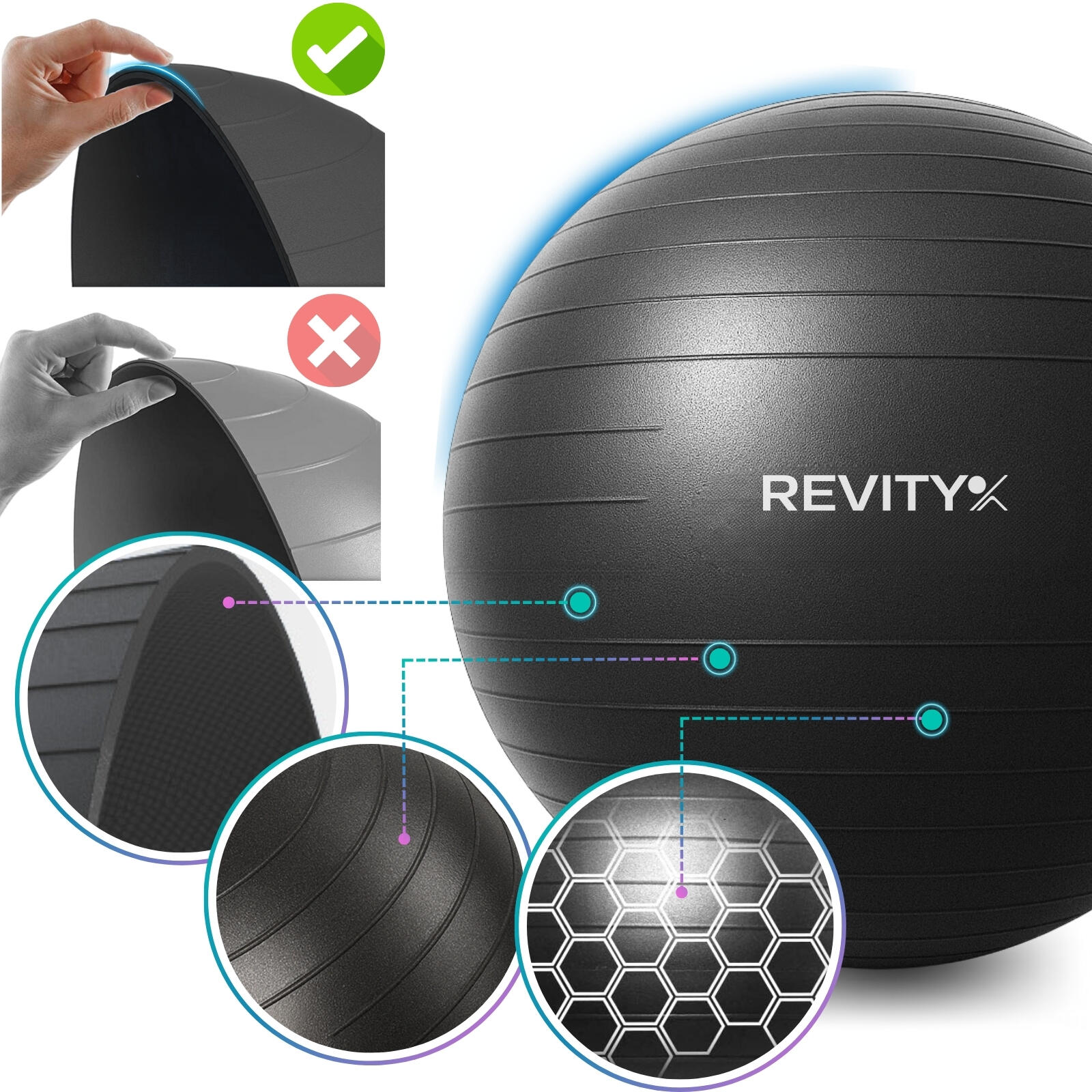 Piłka fitness do ćwiczeń gimnastyczna rehabilitacyjna Gym Ball 65 CM 1200G 3/7