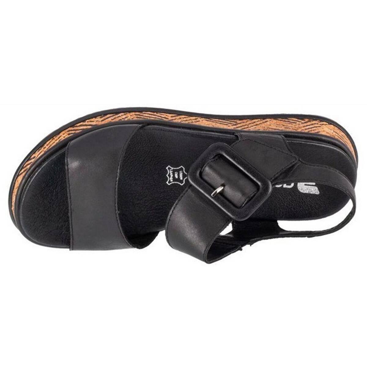 Sandalias de Cuero Full Grain para Mujer Negro 3/4